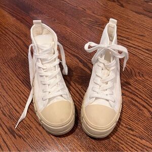 Zara Platform White/Cream Canvas High-Top Sneakers | Size 37